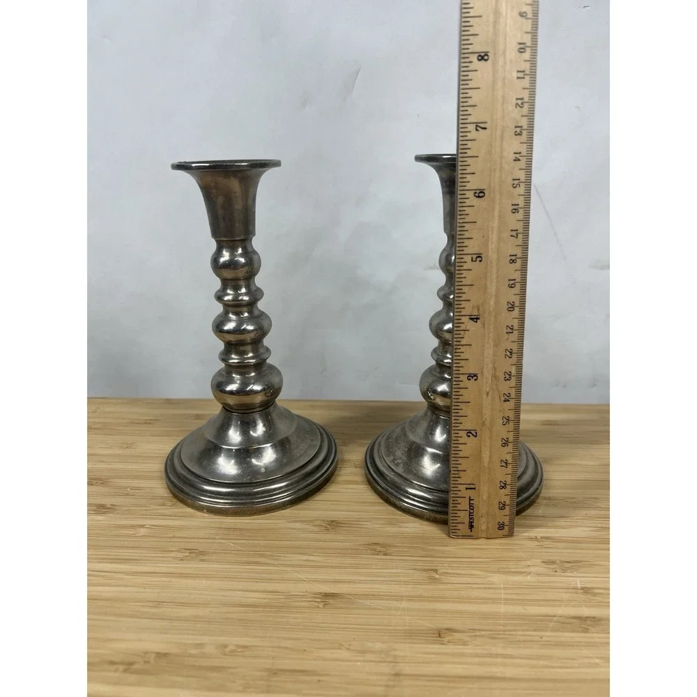 Vintage Silver Tone Metal Candlesticks Pair 6.5